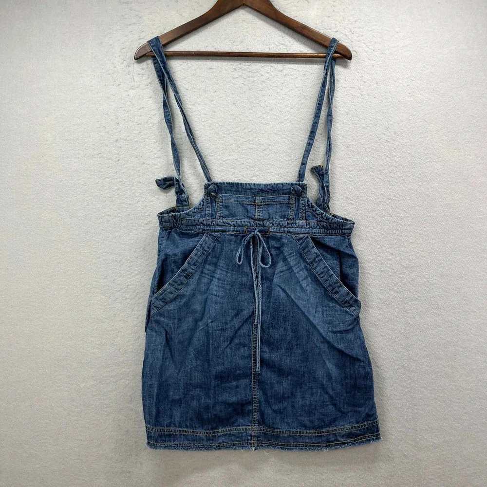 Pilcro Overall Skirt Women Small Blue Denim Suspender Drawstring Boho Mini Skirt